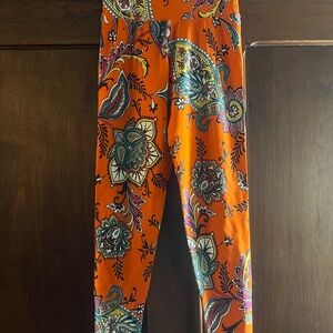 Orange Paisley and Floral Print Yoga Leggings